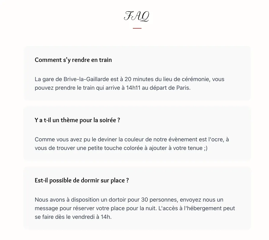 Exemple de FAQ créée avec Un Grand Jour