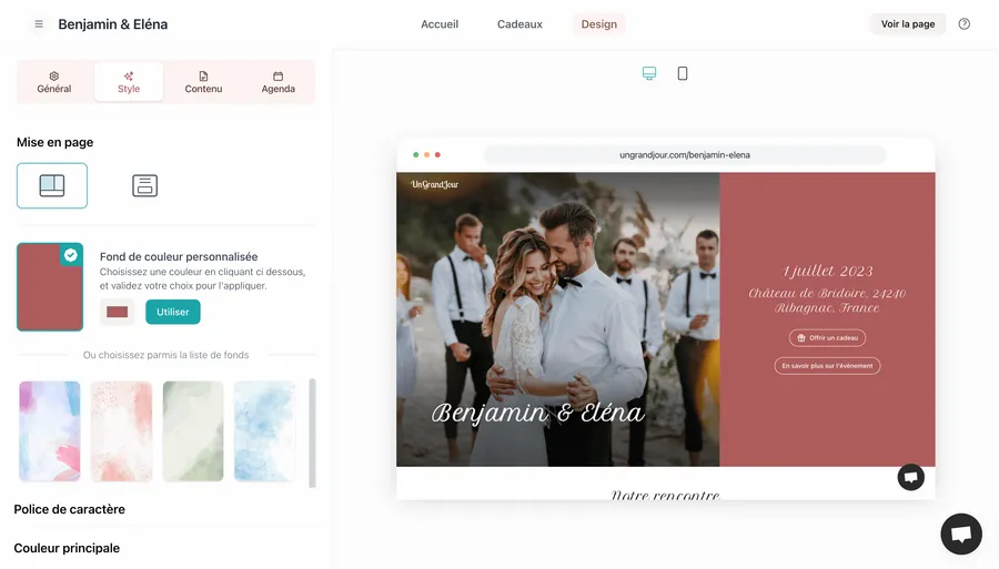 Conception de mise en page et personnalisation du thème avec Un Grand Jour