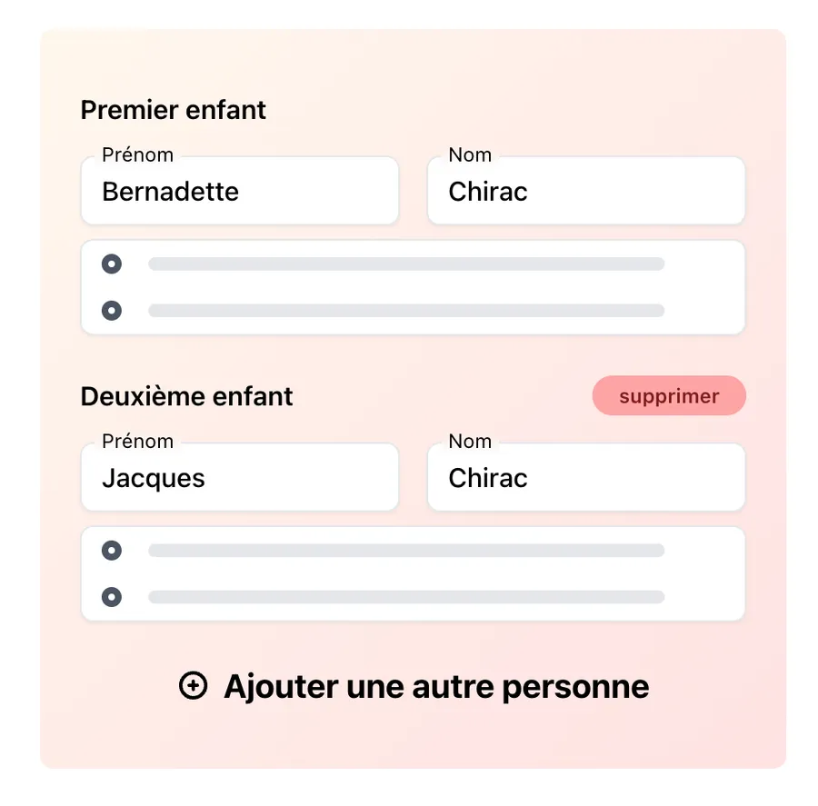 Formulaire Un Grand Jour pour demander le nombre d'enfant et leurs informations