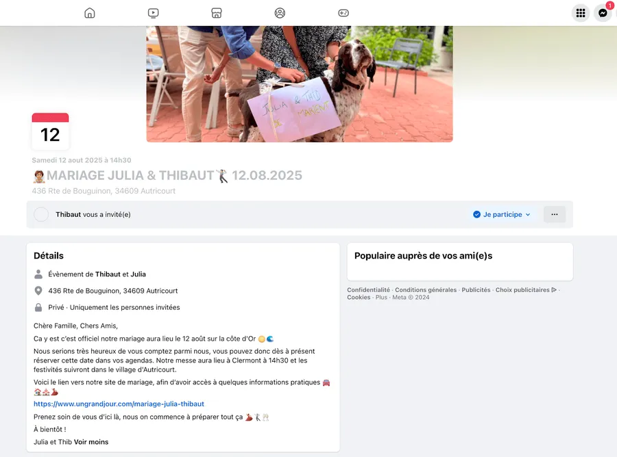 Exemple save the date sur facebook